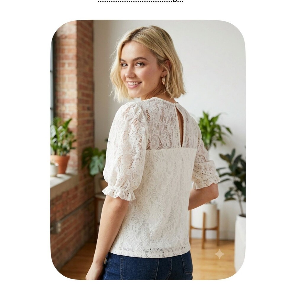 Anthropologie Cottagecore White Lace Puff Sleeve Top Like New Small - Picture 2 of 10